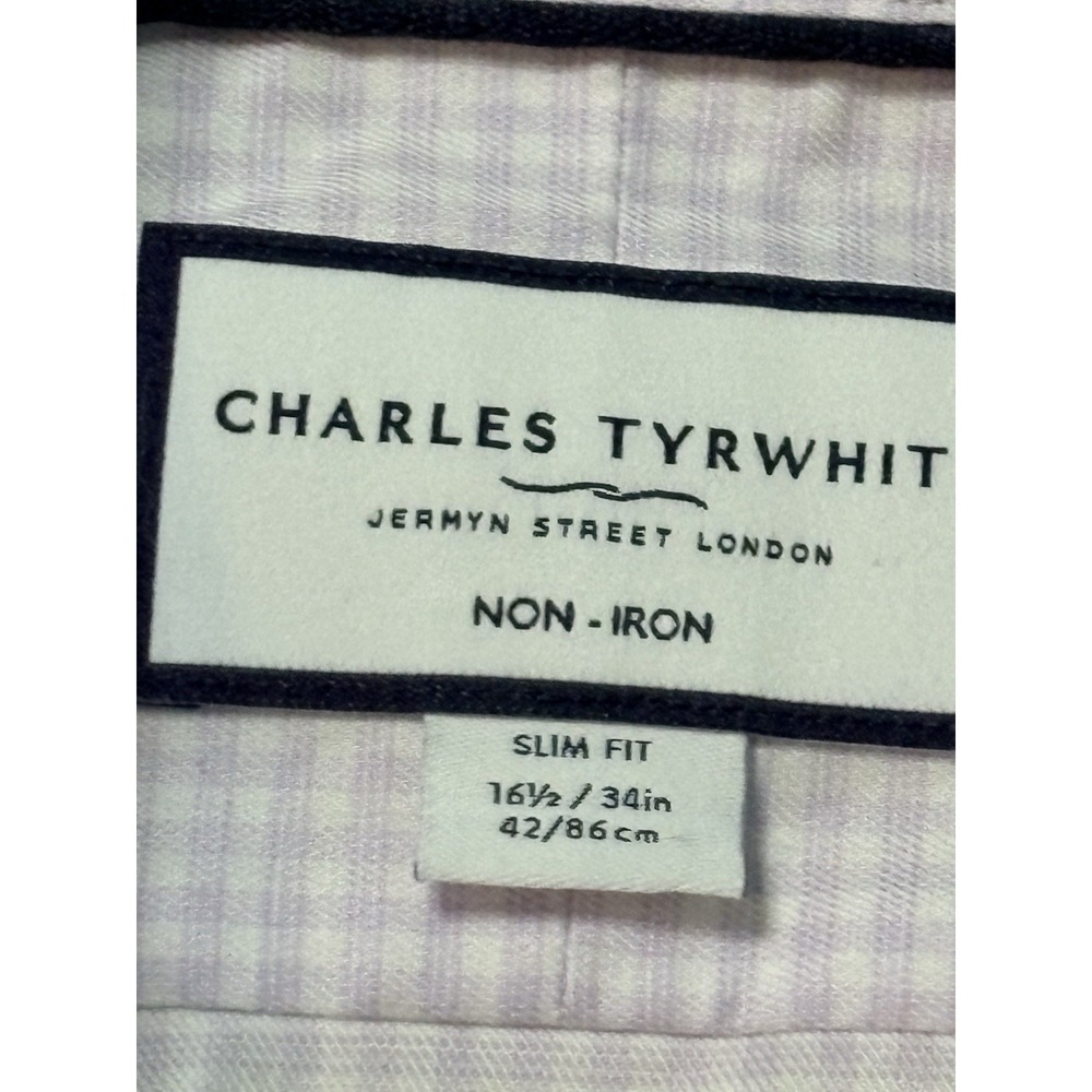 Charles Tyrwhitt Shirt Mens 16 1/2 - 34 Check Cotton Linen Slim Fit Button Up